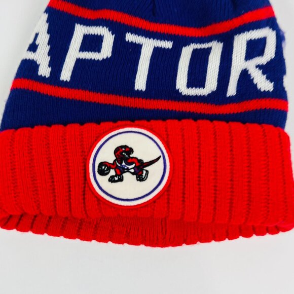 Mitchell & Ness Raptors Knit Beanie Hat W/ Pom Blue & Red Winter Warmth 100% Acr - Picture 2 of 6